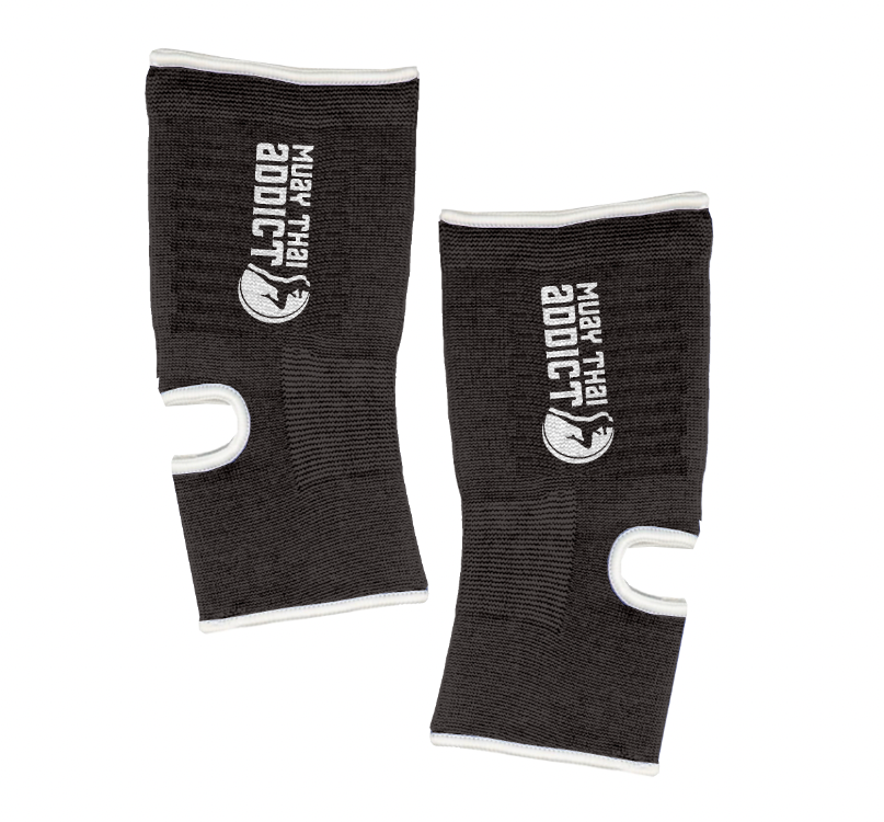 Muay Thai Addict Ankle Supports(Black with White Border)