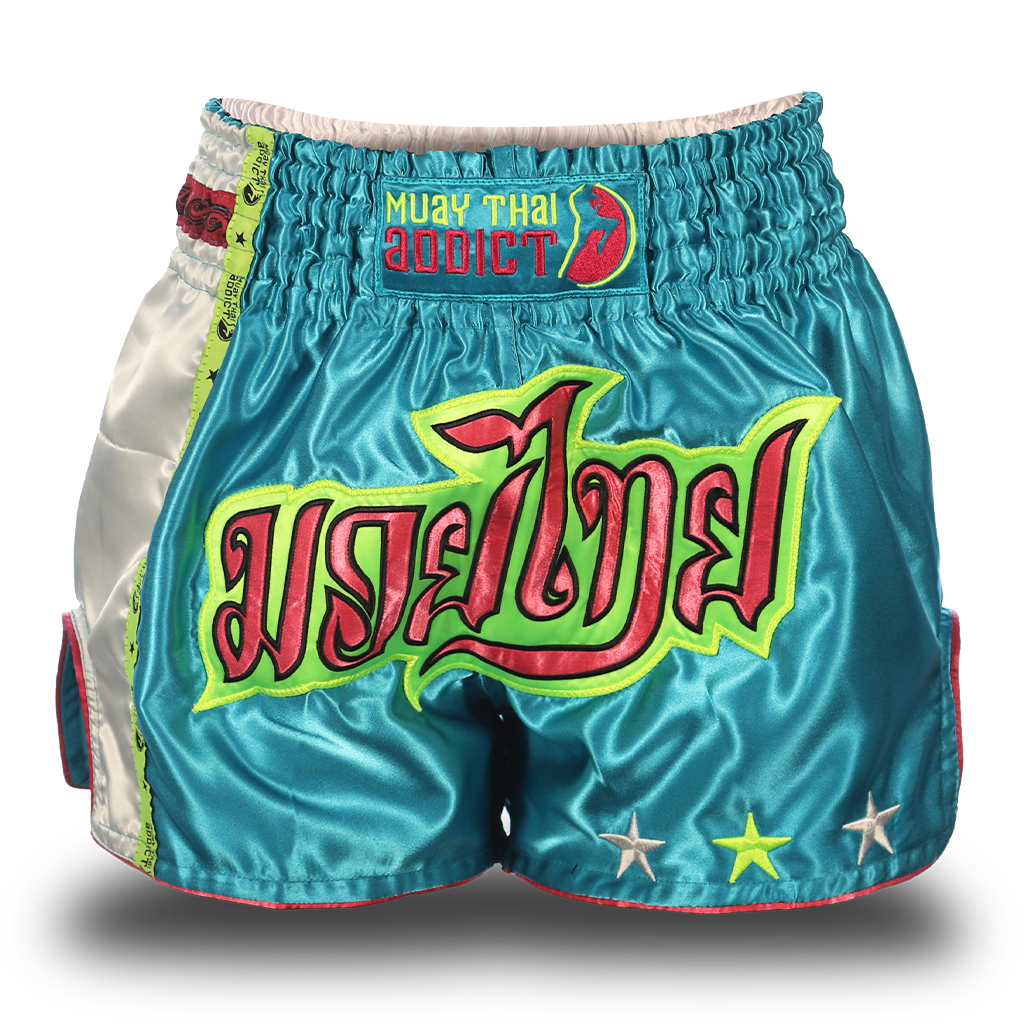 Aqua Blue Single Panel Stars Muay Thai Shorts