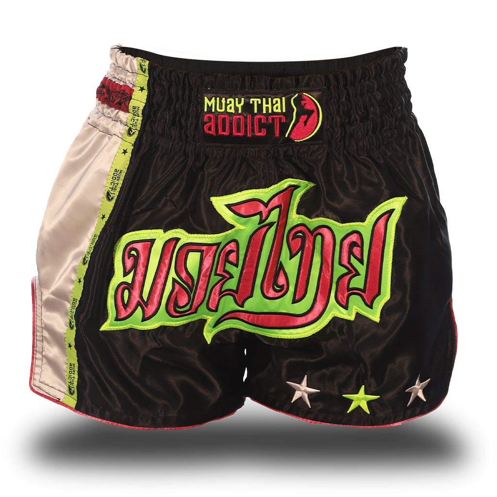 Black and Green Single Panel Stars Muay Thai Shorts