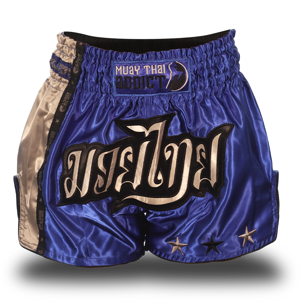 Blue and Grey Single Panel Stars Muay Thai Shorts