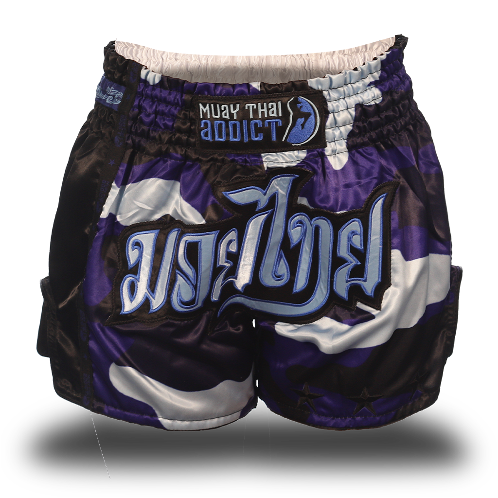 Blue Camo Single Panel Stars Muay Thai Shorts