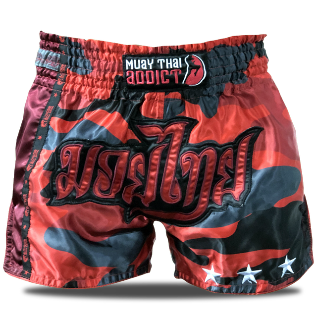 Red Camo Single Panel Stars Muay Thai Shorts