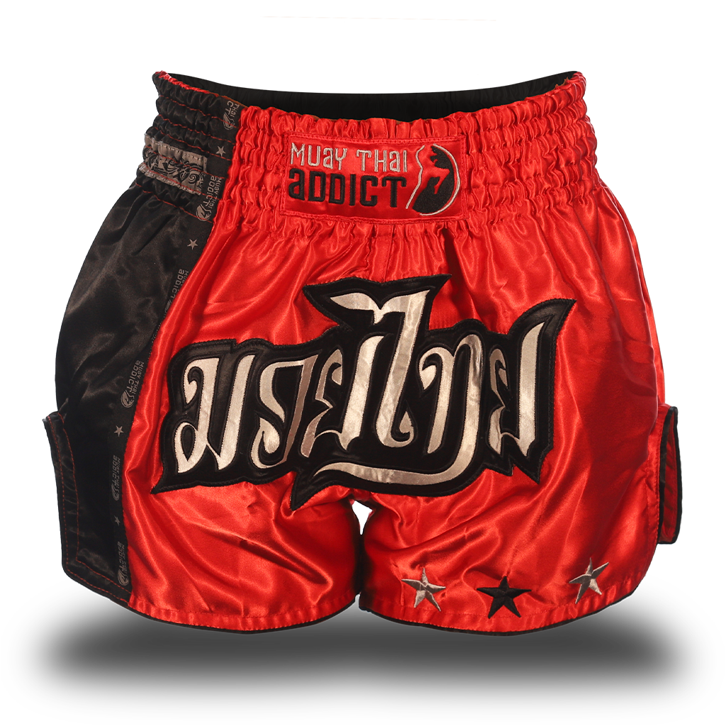 Red and Black Single Panel Stars Muay Thai Shorts