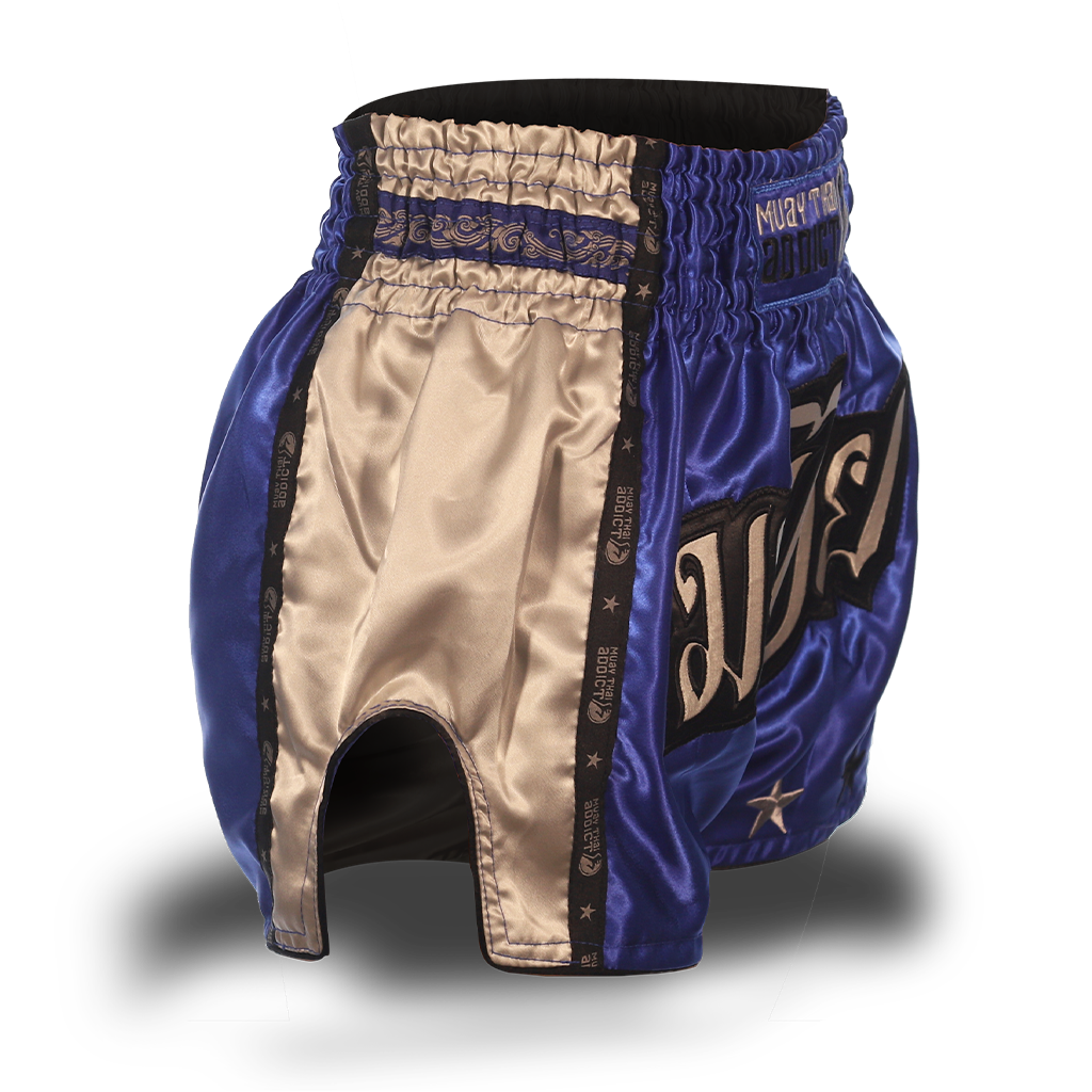Blue and Grey Single Panel Stars Muay Thai Shorts