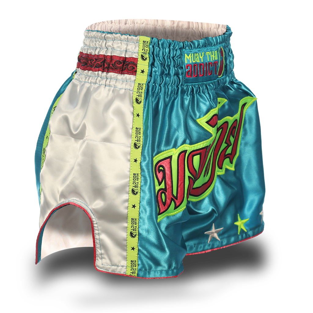 Aqua Blue Single Panel Stars Muay Thai Shorts