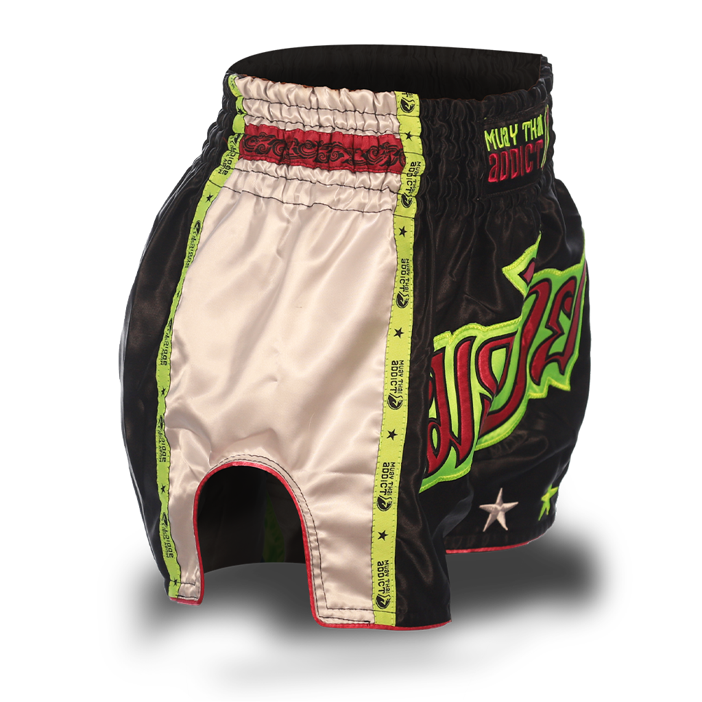 Black and Green Single Panel Stars Muay Thai Shorts