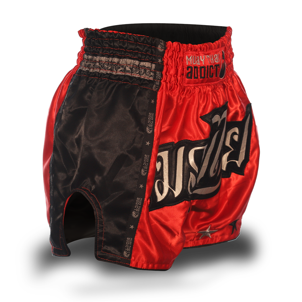 Red and Black Single Panel Stars Muay Thai Shorts