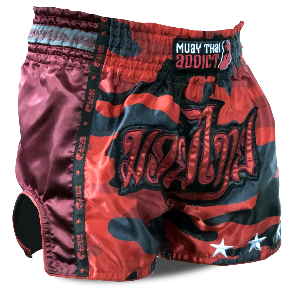 Red Camo Single Panel Stars Muay Thai Shorts