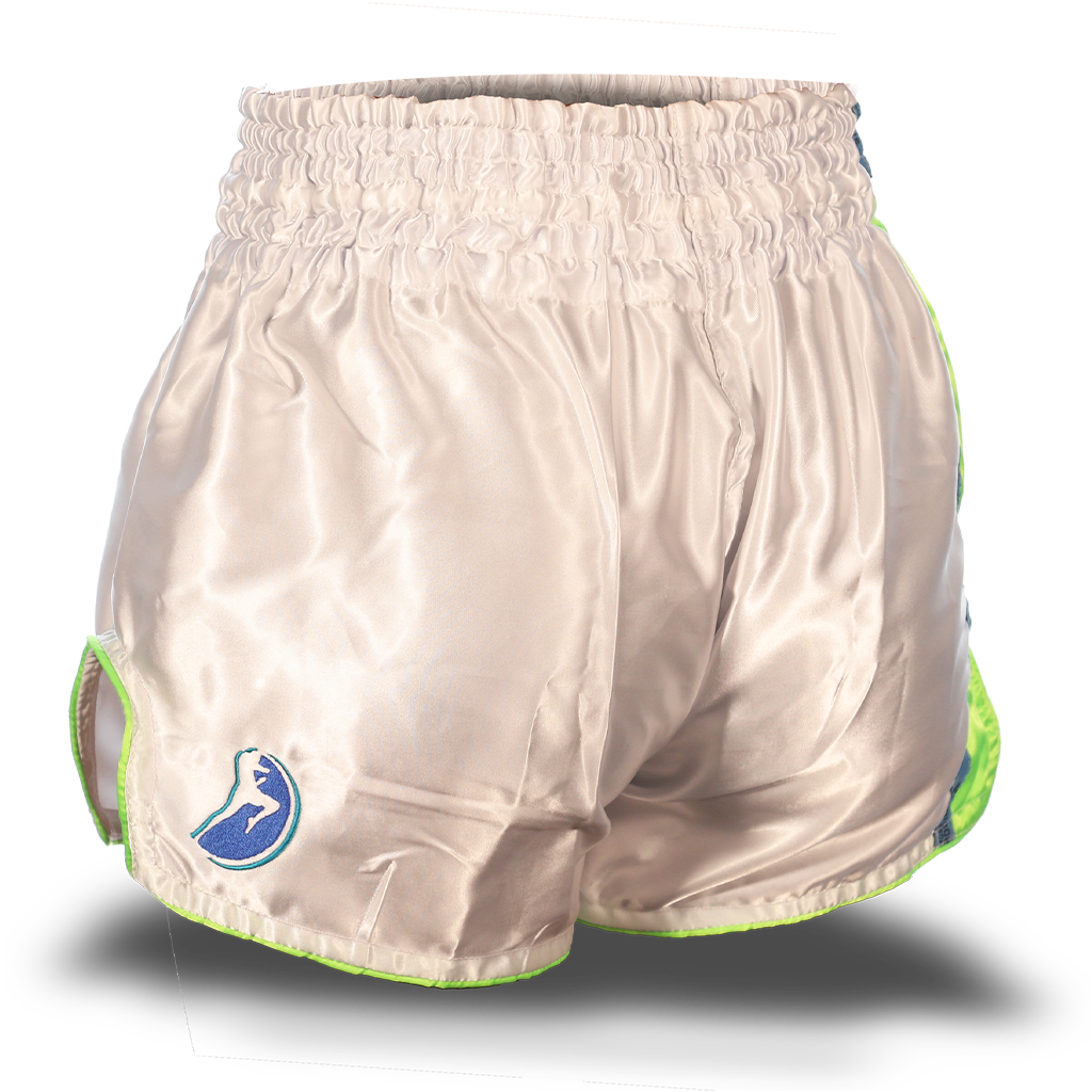 White and Neon Green Single Panel Stars Muay Thai Shorts