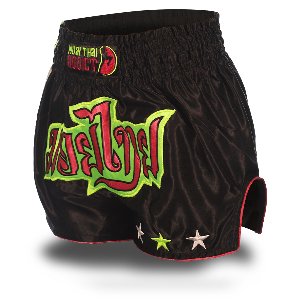 Black and Green Single Panel Stars Muay Thai Shorts