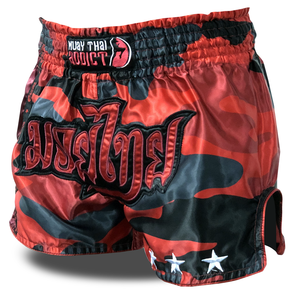 Red Camo Single Panel Stars Muay Thai Shorts