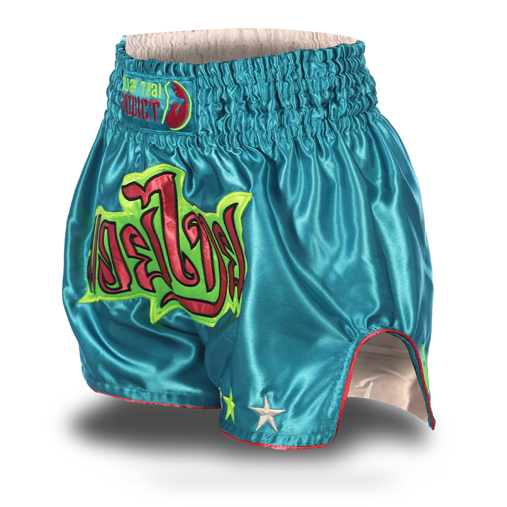 Aqua Blue Single Panel Stars Muay Thai Shorts