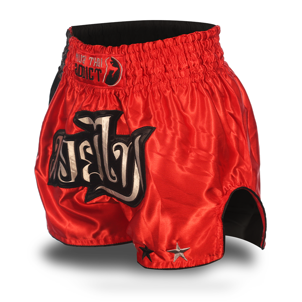 Red and Black Single Panel Stars Muay Thai Shorts