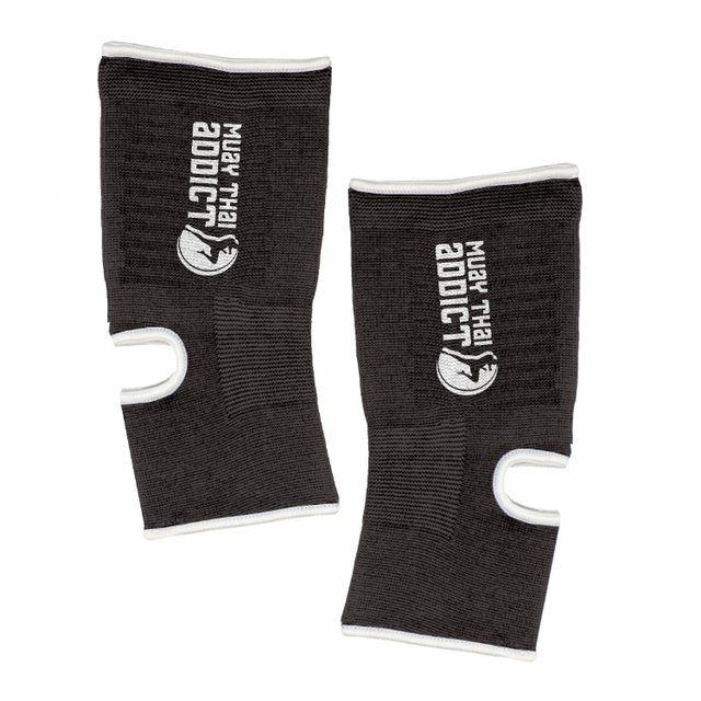 Muay Thai Addict Ankle Supports(Black with White Border)