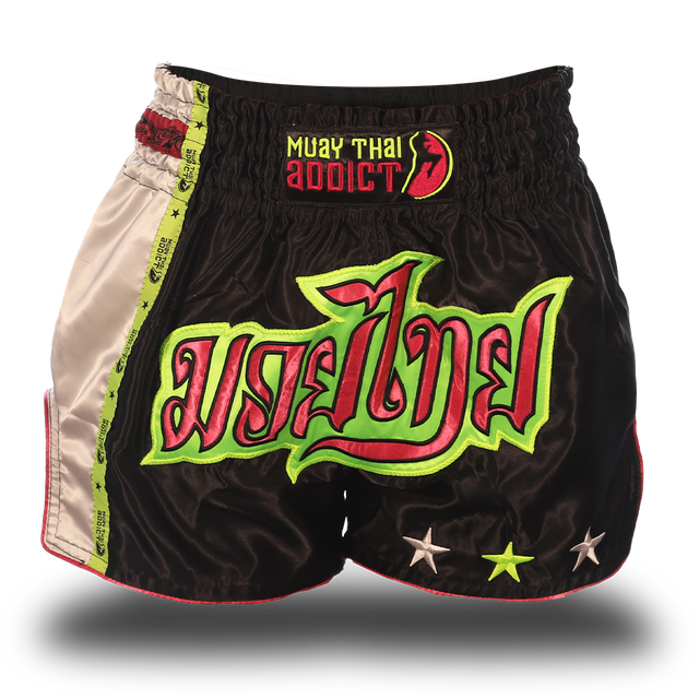 Black and Green Single Panel Stars Muay Thai Shorts