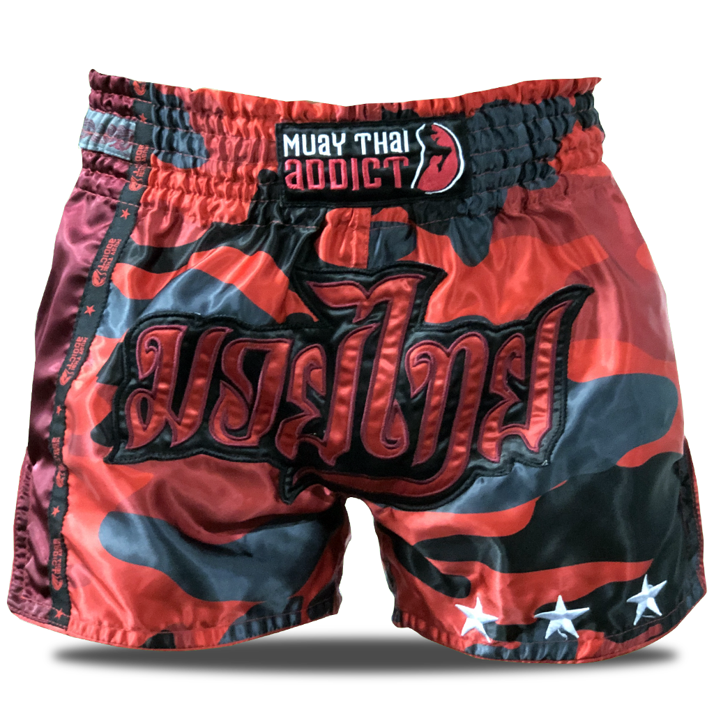 Red Camo Single Panel Stars Muay Thai Shorts